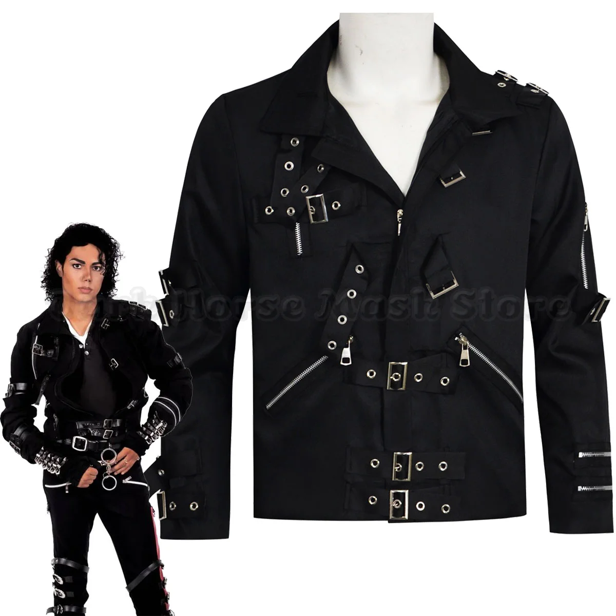 Chaqueta Punk Negra de Michael Jackson BAD, Ropa Exterior Elástica, Disfraz de Motociclista, Impresionista, Camiseta Clásica BAD, Cinturón