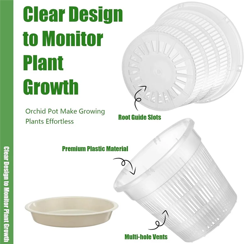 16-дюймовый горшок для орхидей 4,5/5,5/6/7,5 дюймов, горшки для орхидей с отверстиями и блюдцами, горшки для цветов для орхидей, прозрачный пластиковый цветочный горшок, простой в использовании