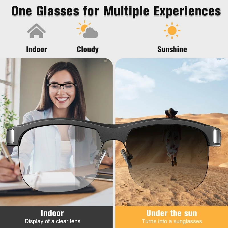 Smart Bluetooth Glasses Headset Intelligence Color-Changing Sunglasses UV Protection HD Call Voice Assistant Glasses for Travel