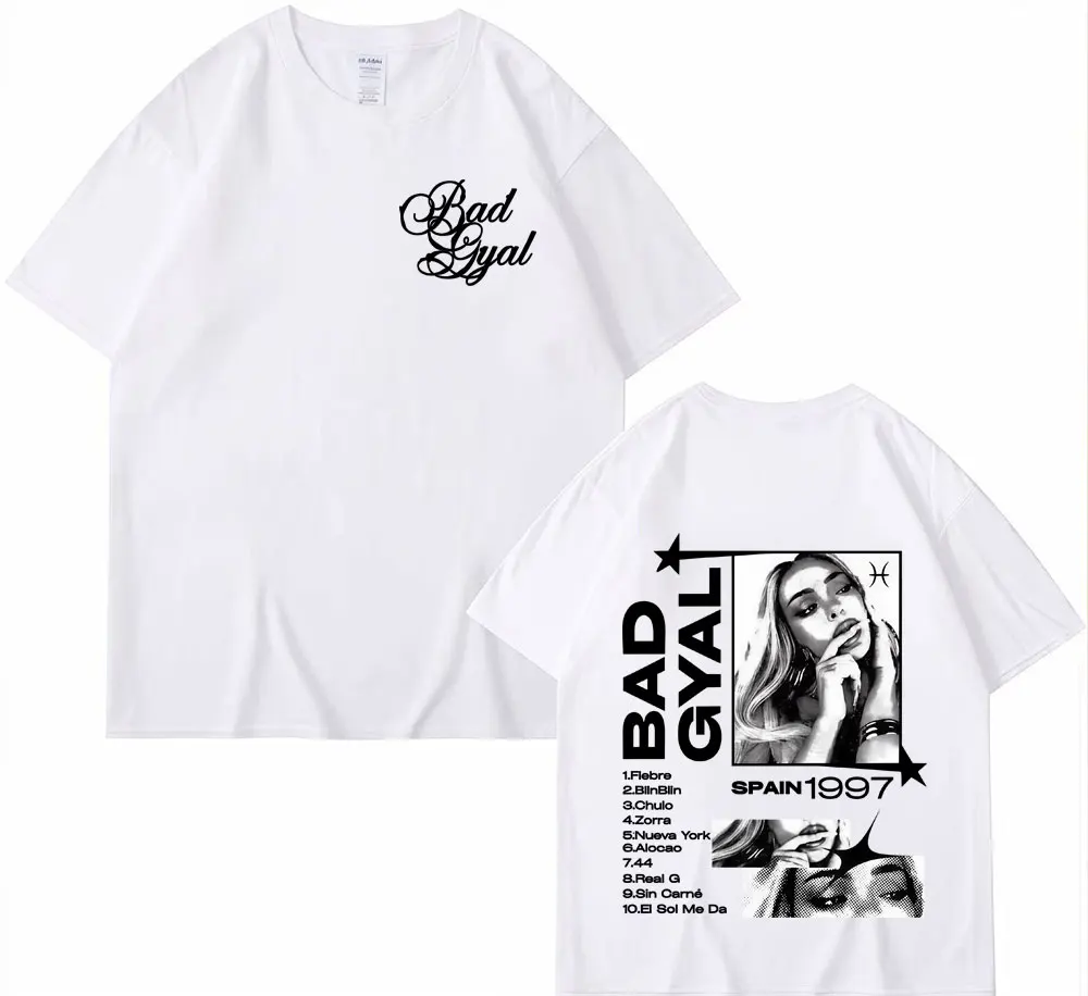 Cantor bad gyal álbum tour 2025 camisetas gráficas das mulheres dos homens do vintage hip hop clássico pop música camiseta de alta qualidade solta t camisa