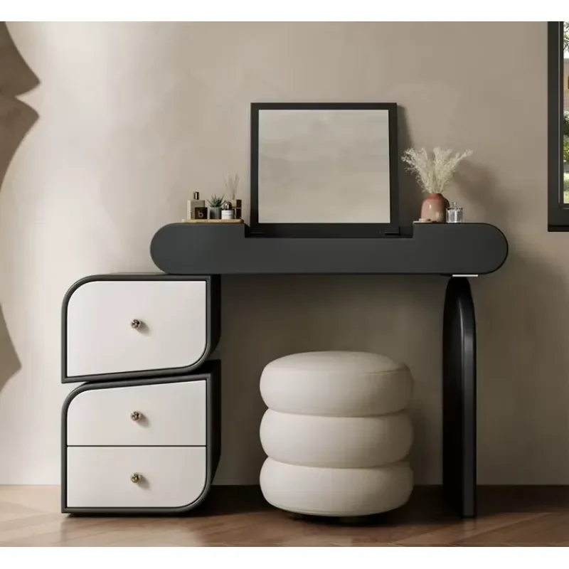 Stylish Solid Wood Dressing Table, a Piece of Bedroom Furniture Featuring Three Drawers and a Flip-up Mirror
