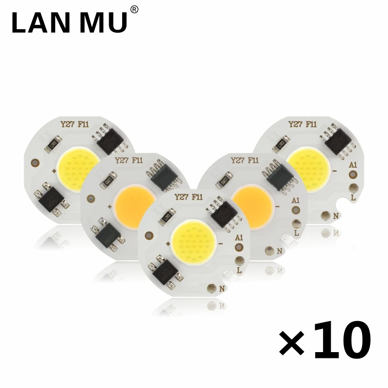 10 sztuk/partia 3W 5W 7W 9W LED COB Chip lampa 220V inteligentny IC nie ma potrzeby sterownik LED żarówka do powodzi światła Spotlight zimno/ciepłe białe oświetlenie