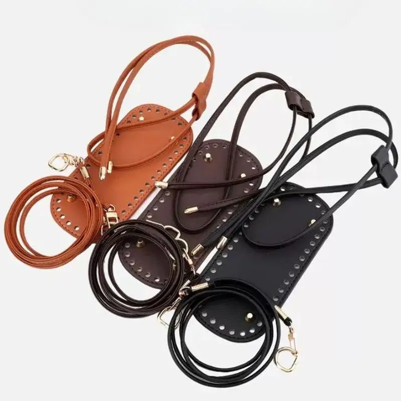 

3Pcs/set DIY Round PU Leather Crochet Bag Handmade Drawstring Accessories Woven Bag Set Durable Solid Color Bag Bottom Base