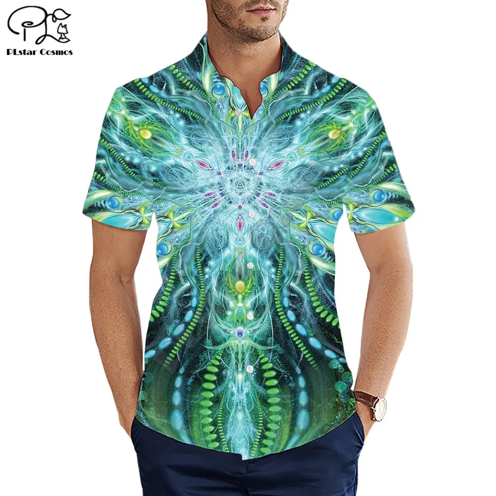 PLstar Cosmos camisetas hawaianas psicodélicas con estampado 3D, camisa divertida de manga corta para playa, Verano