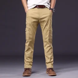 Plus Size Men Cotton Black Multiple Pockets Cargo Pants Casual Multi Pockets Long Trousers Men Straight Slacks Tactical Pants