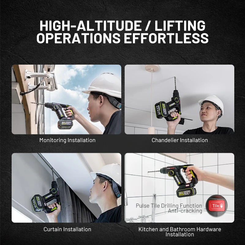 Worx 20V Brushless Charging Electric Hammer WU380S Dual-purpose Lithium Battery Concrete Impact Drill Light Electric Tool