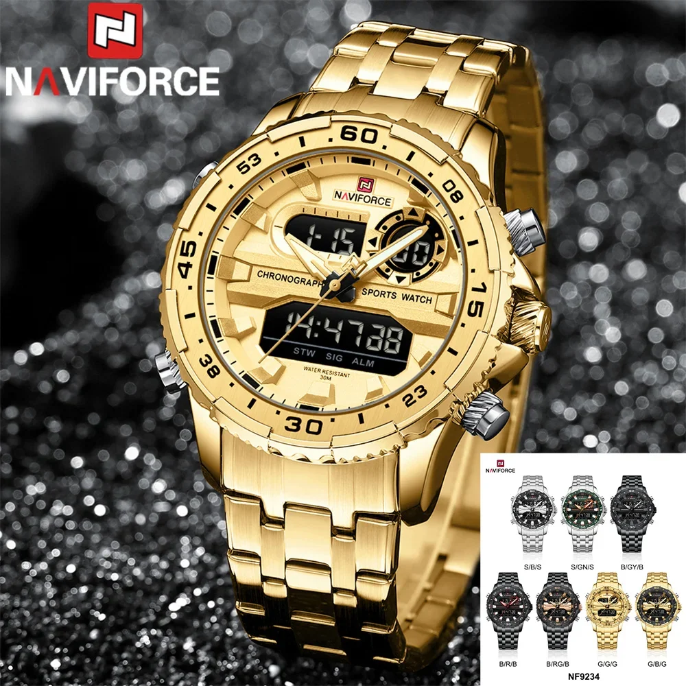 NAVIFORCE Original Men Watch Quartz Digital Male Clock Military Army Sport  Top Brand Luxury Waterproof LED Wristwatch Gift 9234