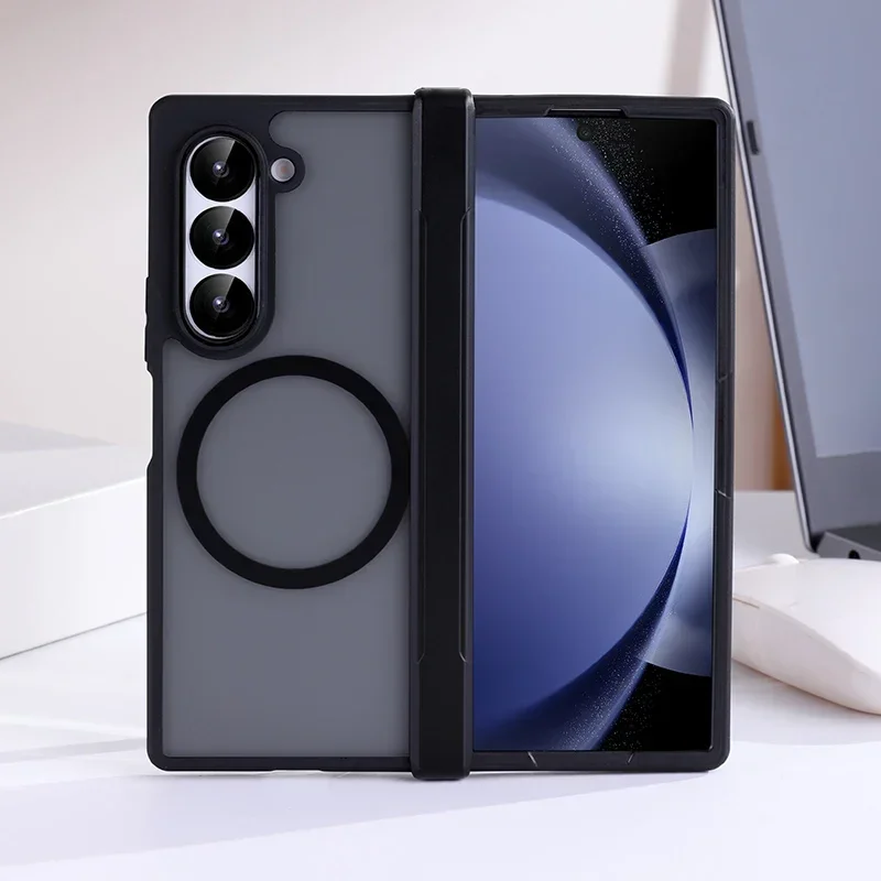 

High-end Transparent Hinge Folding PHONE Case for Samsung Galaxy Z Fold 4 5 6 7 Magnetic Wireless Charging Shockproof Back Cover