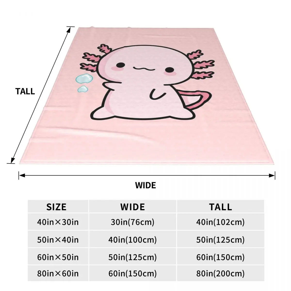 Kawaii Axolotl Mexican Salamander Blanket Flannel Sofa Throw Blanket Lightweight for Home Bedroom Outdoor Throws Bedspread Quilt