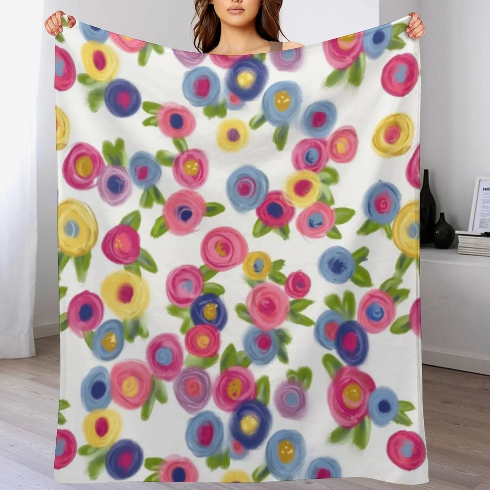 New Rose Garden Rose Flowers Cottage Garden blue purple pink orange turquoise Throw Blanket decorative Beach Soft Big Blankets