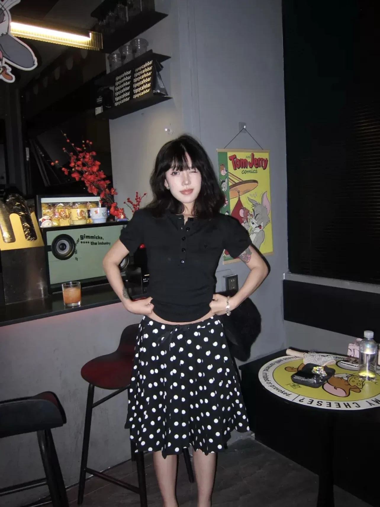 

Оригинальная юбка TheLike в горошек, А-силуэт, корейская, с завышенной талией, утягивающая, миди, для женщин, Ci Walk Summer