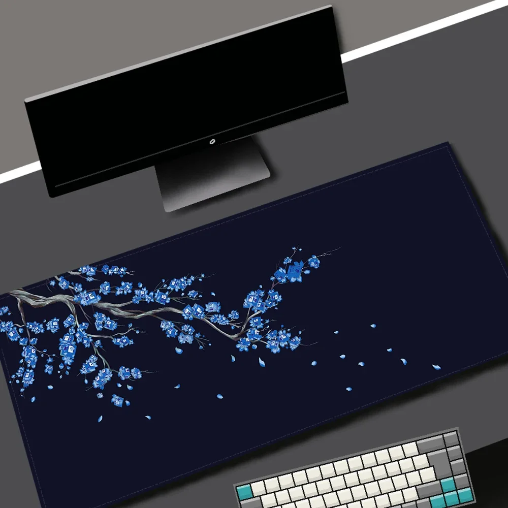 Kawaii Purple Desk Mat Black Sakura Gaming Mouse Pad Large Office Carpet Accessories Cherry Blossom Mousepad Gamer Computer Mat