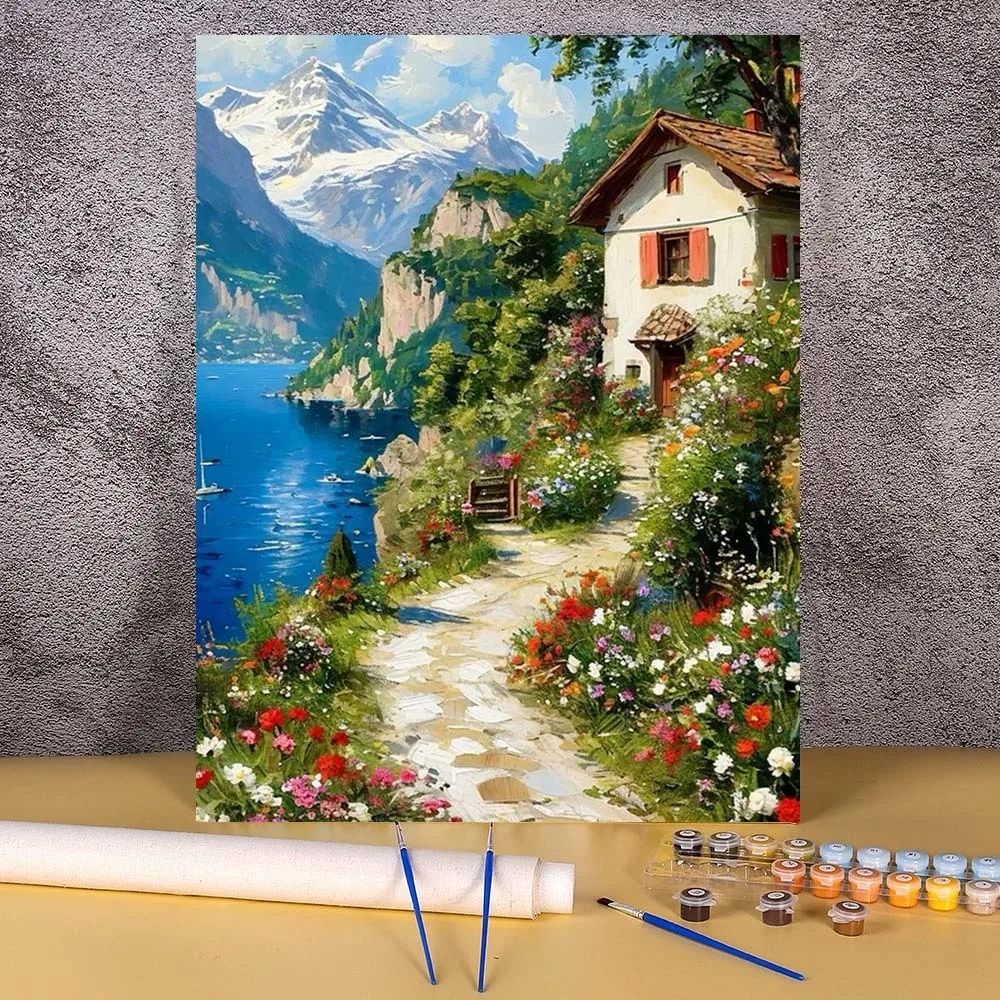 

Без рамки, краска по номерам, пейзажный рисунок на холсте, настенное искусство, ручная роспись, сделай сам, картина по номерам, украшение для дома