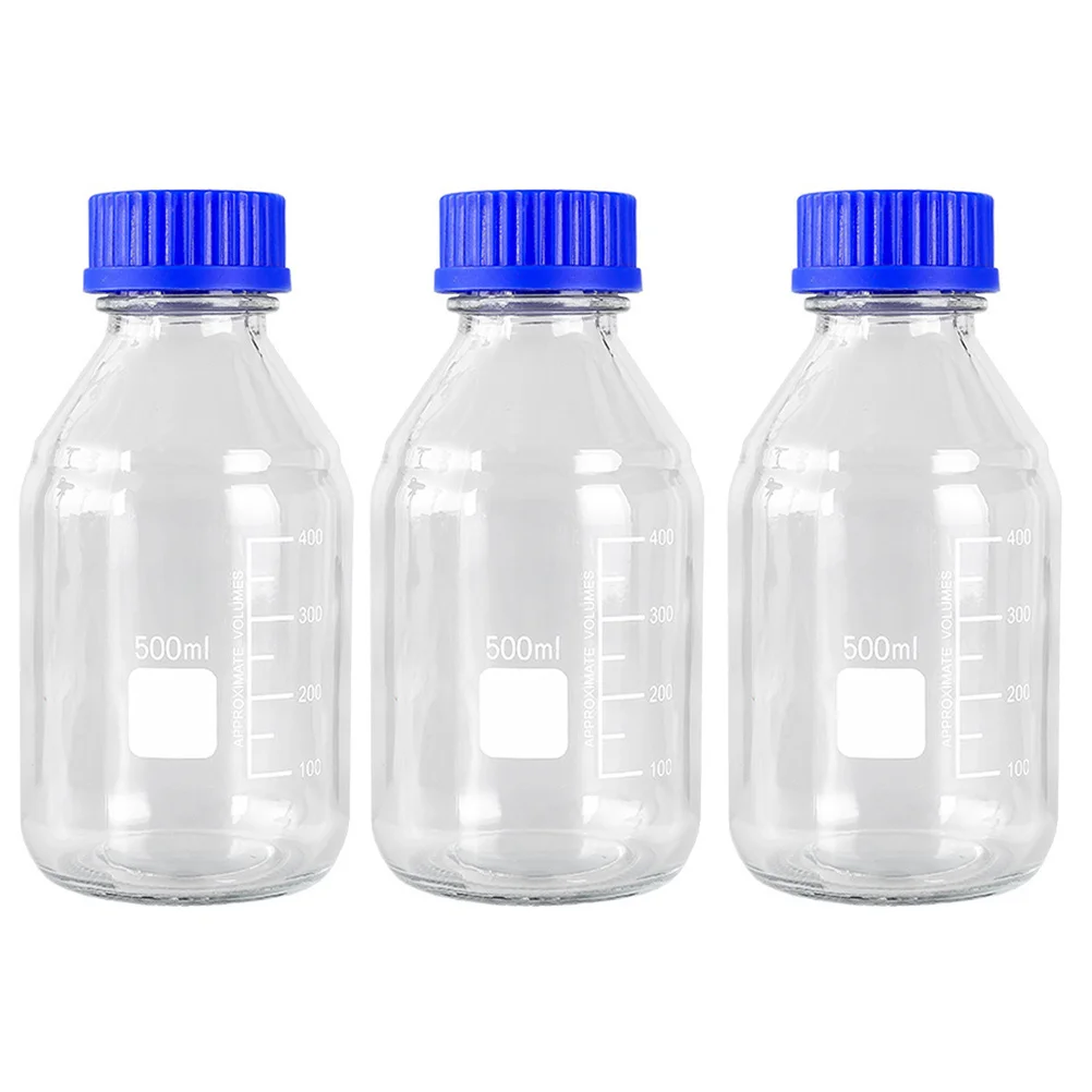 Bottiglie di reagente da 3 pezzi Bottiglia chimica in vetro Resistenza 500ml Contenitore sigillante per campioni da laboratorio Bottiglia campione in vetro