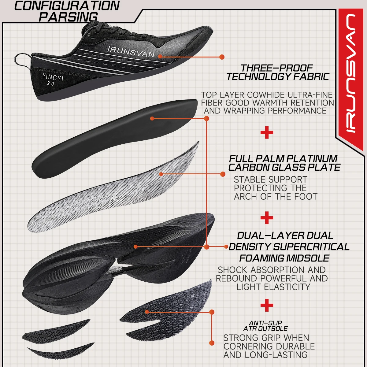 IRUNSVAN SHADOW WING 2.0 [5-15km] Leather upper full-length carbon plate sports shoes winter warm marathon running shoes 24090