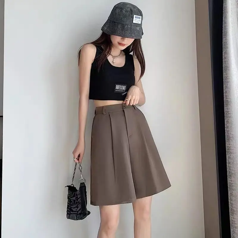 Women Suit Shorts Summer Baggy Solid Wide Pants Korean Fashion Casual Bottoms High Waisted Classic Shorts Y2k Clothing