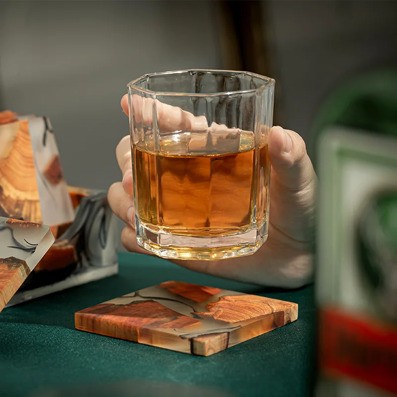 

6 Coasters and Holders, Epoxy Resin Wooden Coaster Set - Modern Coaster with Beverage Holder