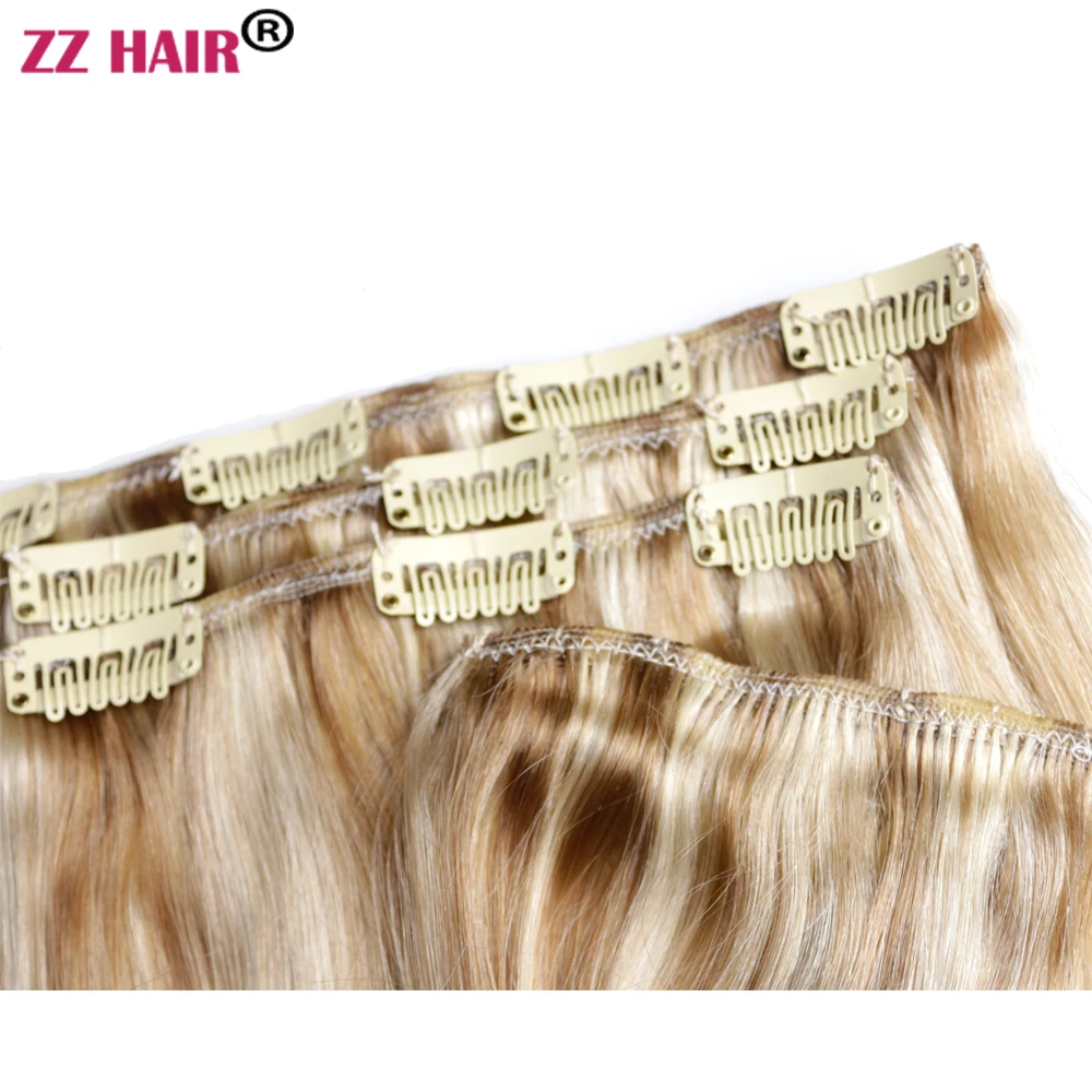 ZZHAIR 100% وصلات شعر ريمي بشري برازيلي 16 "-24" 5 قطعة مجموعة 70 جرام-80 جرام خمس قطع مقاطع في 1x20 2x15 2x10 طبيعي مستقيم