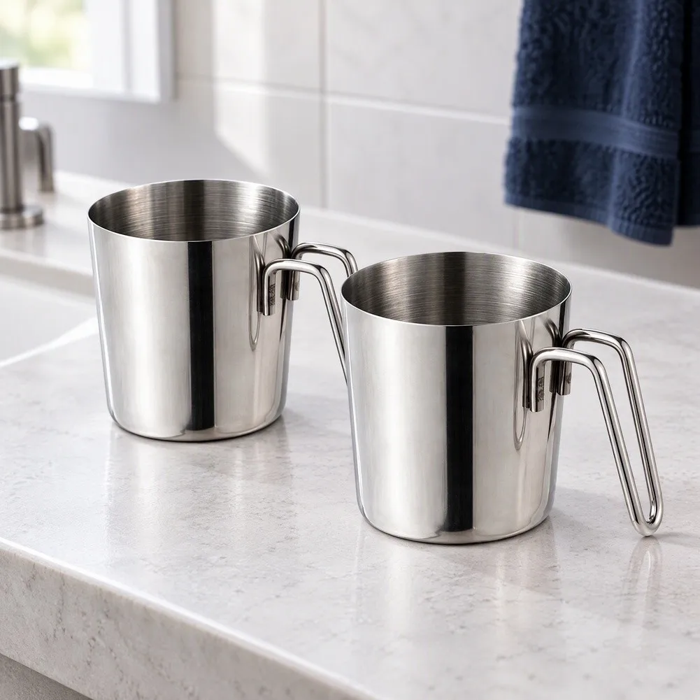 304 SS Invertible Mouthwash Cup with Rounded Edges and Ergonomic Handle for Couples Families and Student Living Spaces