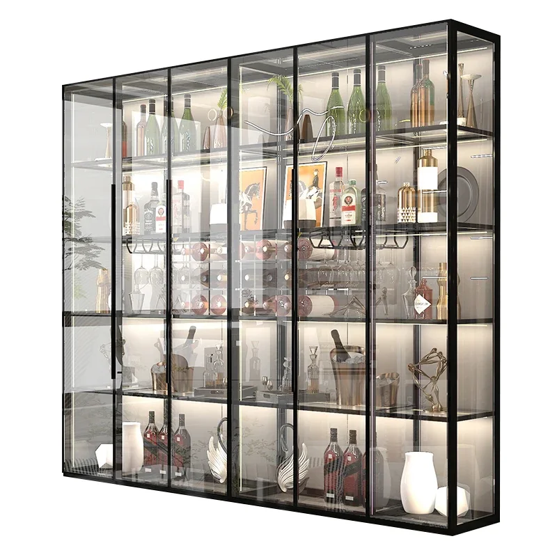 Modern and minimalist living room partition, floor to ceiling glass wine cabinet, light luxury collection