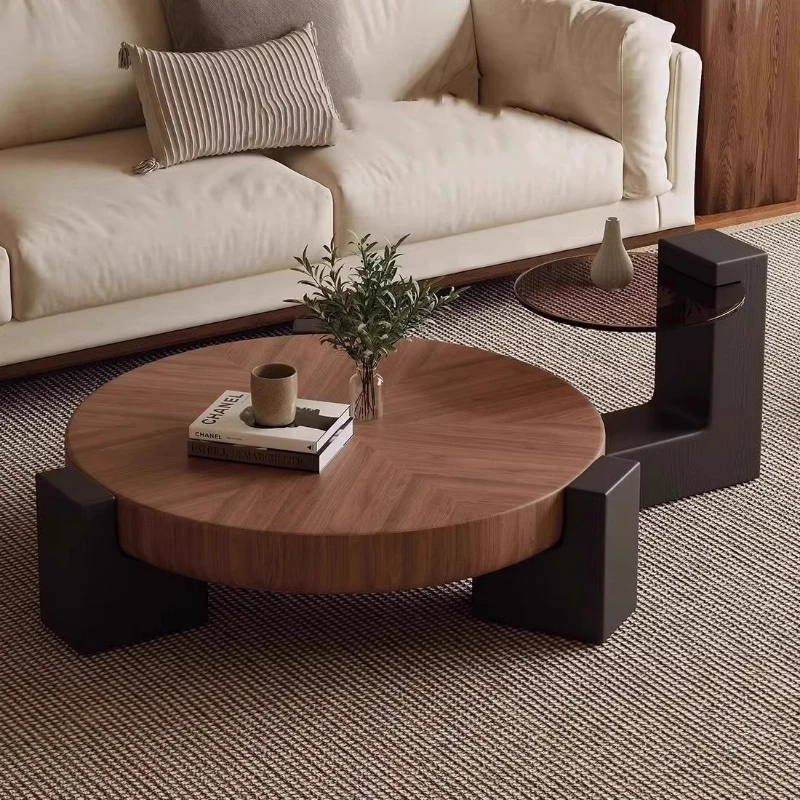 

Italian minimalist Chinese antique walnut coffee table combination round coffee table living room home light luxury high-end