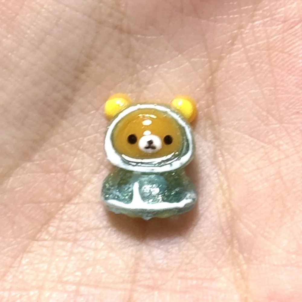 1PCS Cartoon Cute Mini Rilakkuma Glitter Nail Accessories Pink Green Blue Raincoat Bear Nail Charms DIY Nail Manicure Decoration