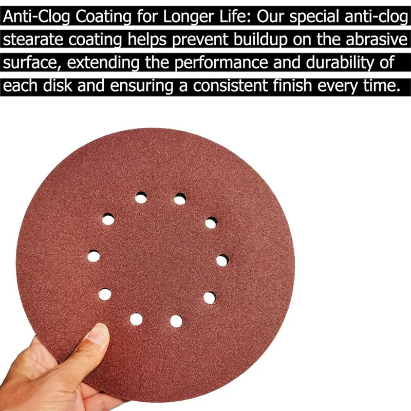 50Pack 9Inch 10Hole 40 Grit Hook-And-Loop Drywall Sandpaper - Aluminum Oxide Sanding Disc For 9Inch Drywall Sander