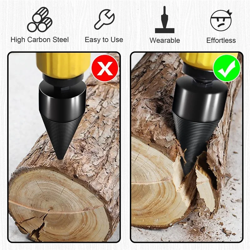 

A20F-Firewood Log Splitter 42Mm+32Mm, Wood Splitting Logs Bits Firewood Detachable Drill Bit Black Steel Hex Shank Screw Cone