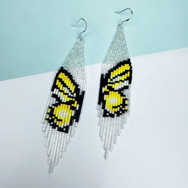 

Серьги из рисовых бусин Bohemia, с бабочками, разноцветные, с кисточками, ручной работы, из сплава, универсальные, оригинальный дизайн, модные, очаровательные, с бисером