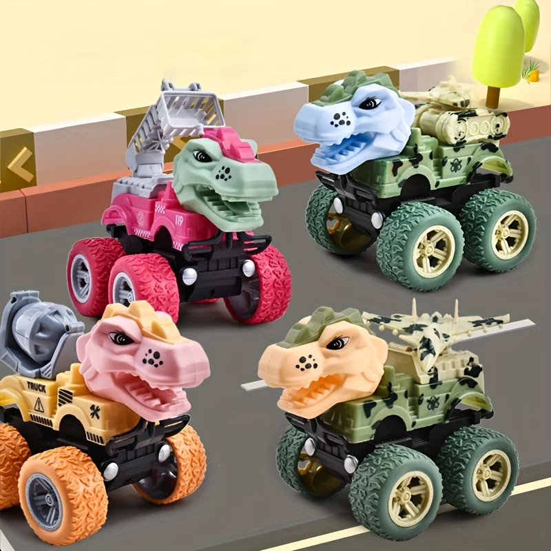 Juego de juguetes de coche de juguete de inercia de potencia de dinosaurio creativo [Deffectos menores, rayones; Estilos de productos, rayas, estilos impresos son al azar
