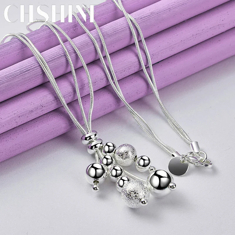 

CHSHINE 925 Sterling Silver Matte Smooth Beads Necklace For Women's Lady Wedding Engagement Fashion Charm Jewelry