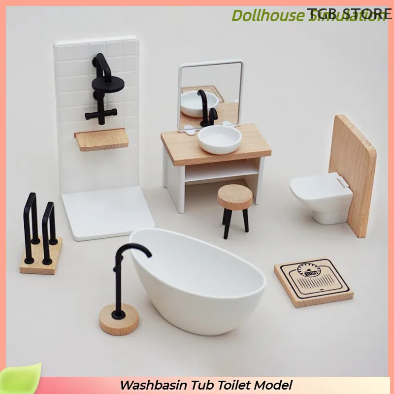 

1/12 Scale Dollhouse Washbasin Tub Toilet Model - Miniature Bathroom Decor for Dolls House Furniture Accessories F1356-fro