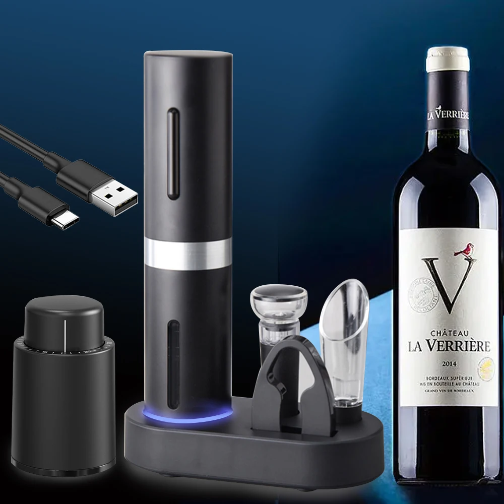 Rechargeable Base Electric Wine Opener with Storage Device Automatic Wine Corkscrew Kitchen Red Wine Bottle Opener Accessories