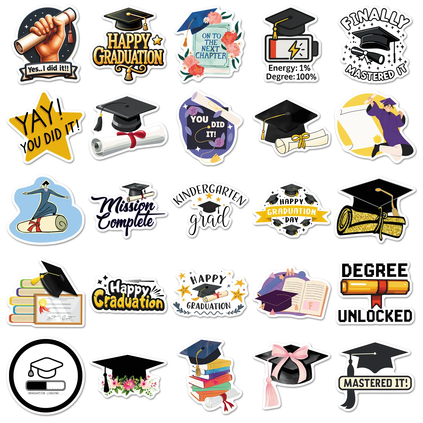

50PCS Graduation Stickers Congrats Graduate Inspirational "I Did It" Decorative Phone Case Hat iPad Waterproof Sticker Kids Toy