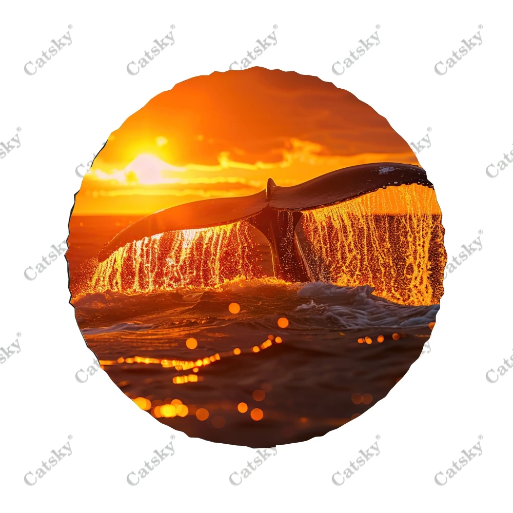 Humpback Whale at Sunset Polyester Universal Spare Wheel Tire Cover Custom Tire-Covers for Trailer RV SUV Truck Camper