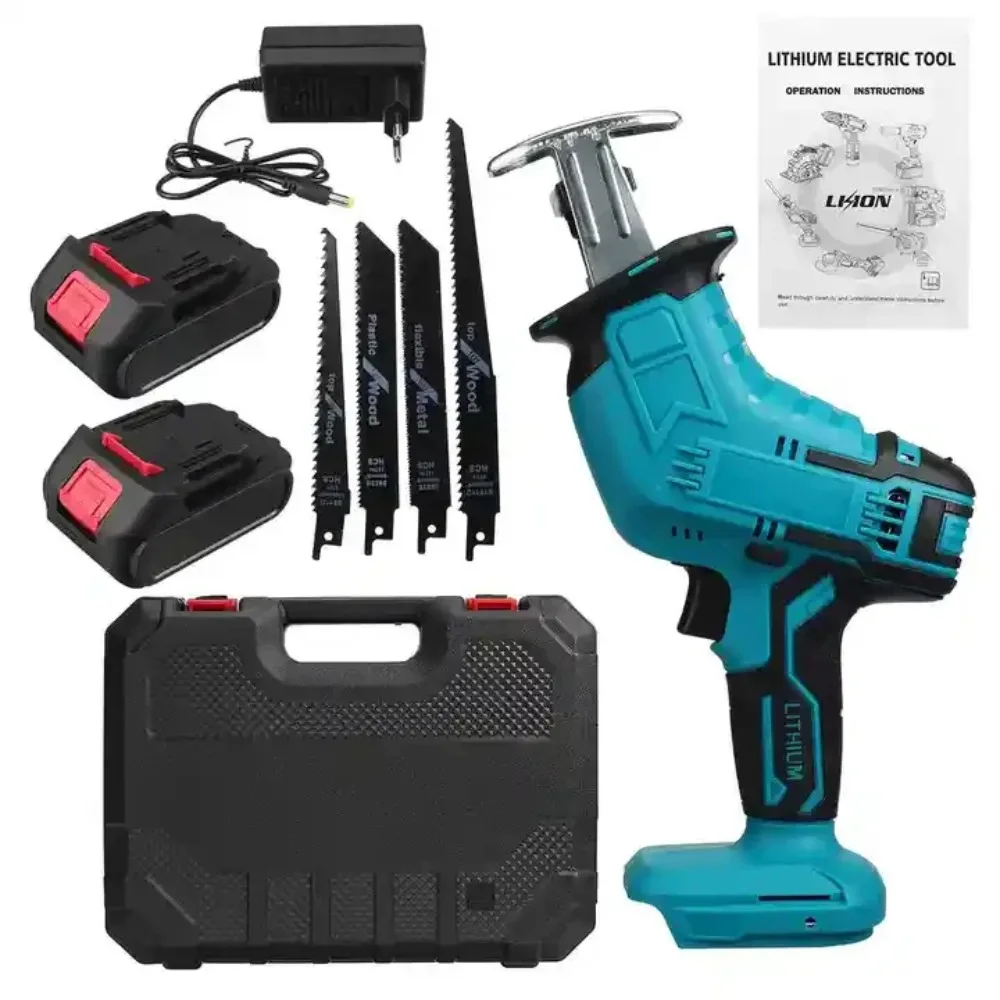 21V Cordless Electric Reciprocating Saw Rechargeable Li-ion Battery Saw Quick Change BladeMetal Wood PVC Cutting Power Tools