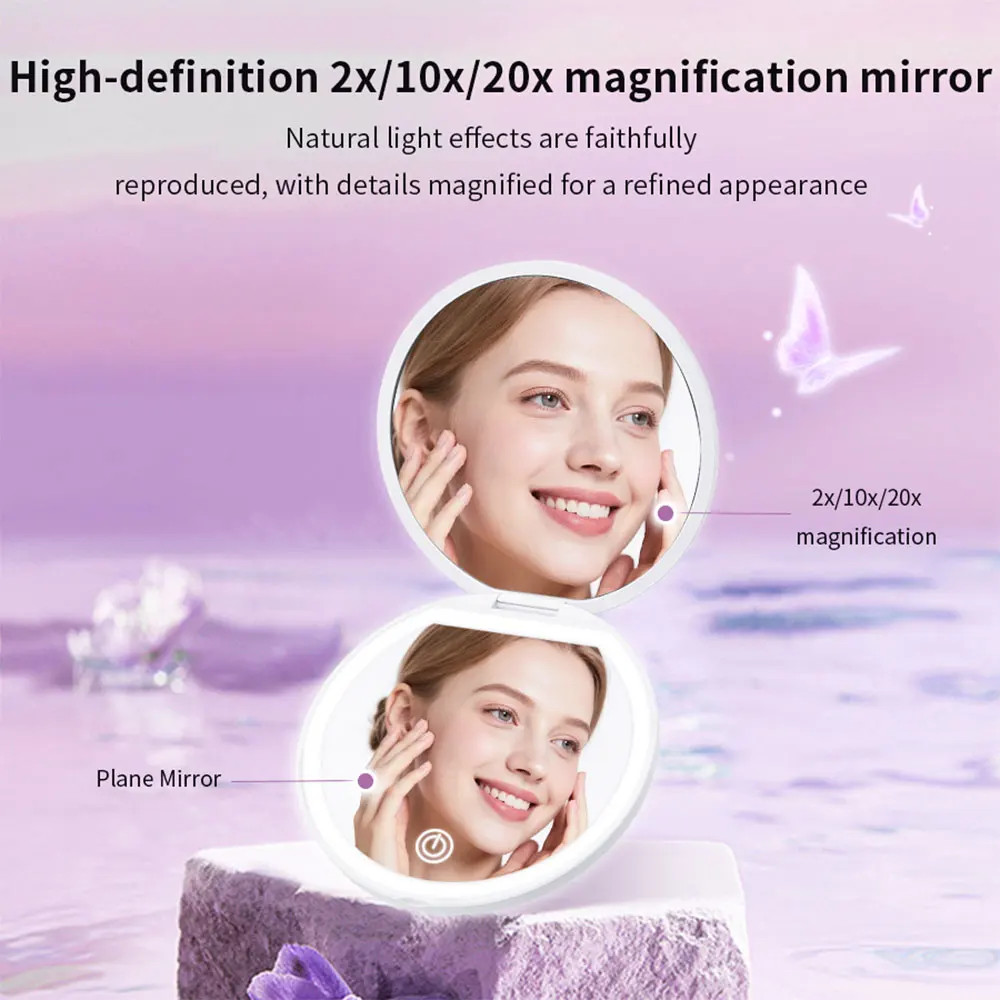 Design de impressão de desenho animado de Halloween, mini espelho de maquiagem portátil com espelho de maquiagem dobrável leve com ampliação 2x mão compacta