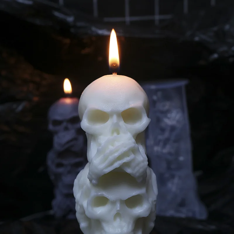 Halloween Skull Silicone Mold DIY Horror 3 even Ghost Head Scented Candle Creative Ornament Silicone Mold Making