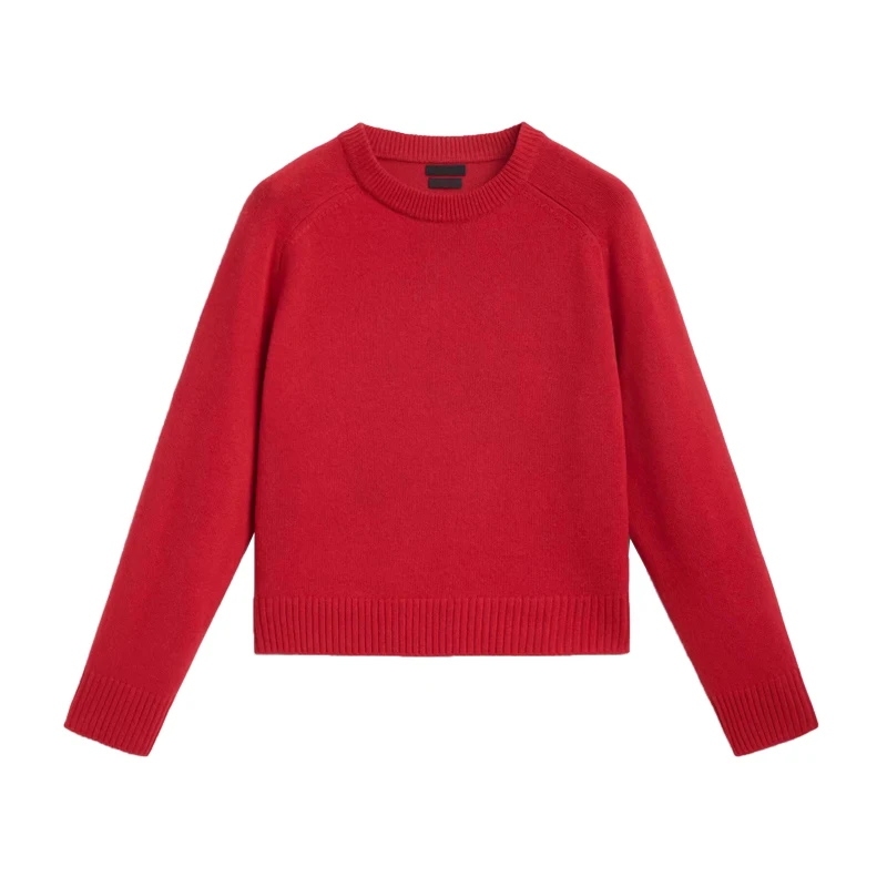 Rode gebreide wolmix basislaag trui Casual woon-werkverkeer Sle Loose Fit Long Sve ronde Ne Pullover Herfst Winter Nieuw Ar...