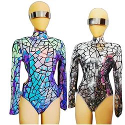 Purple Mirrors Bodysuit Cutout Strap Gogo Costume Women Dancer Jazz Dance Leotard Nightclub Party Sexy Performance Stage Wear