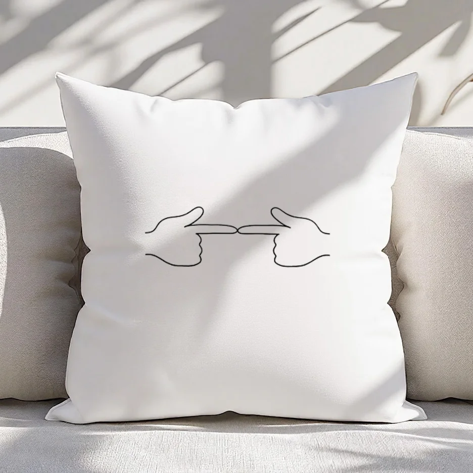 Funny Finger Gun Pillow Case, Minimalist Line Art Cushion Cover, Meme Style Home Decor Throw Pillow Slipcover for Sofa Bedroom