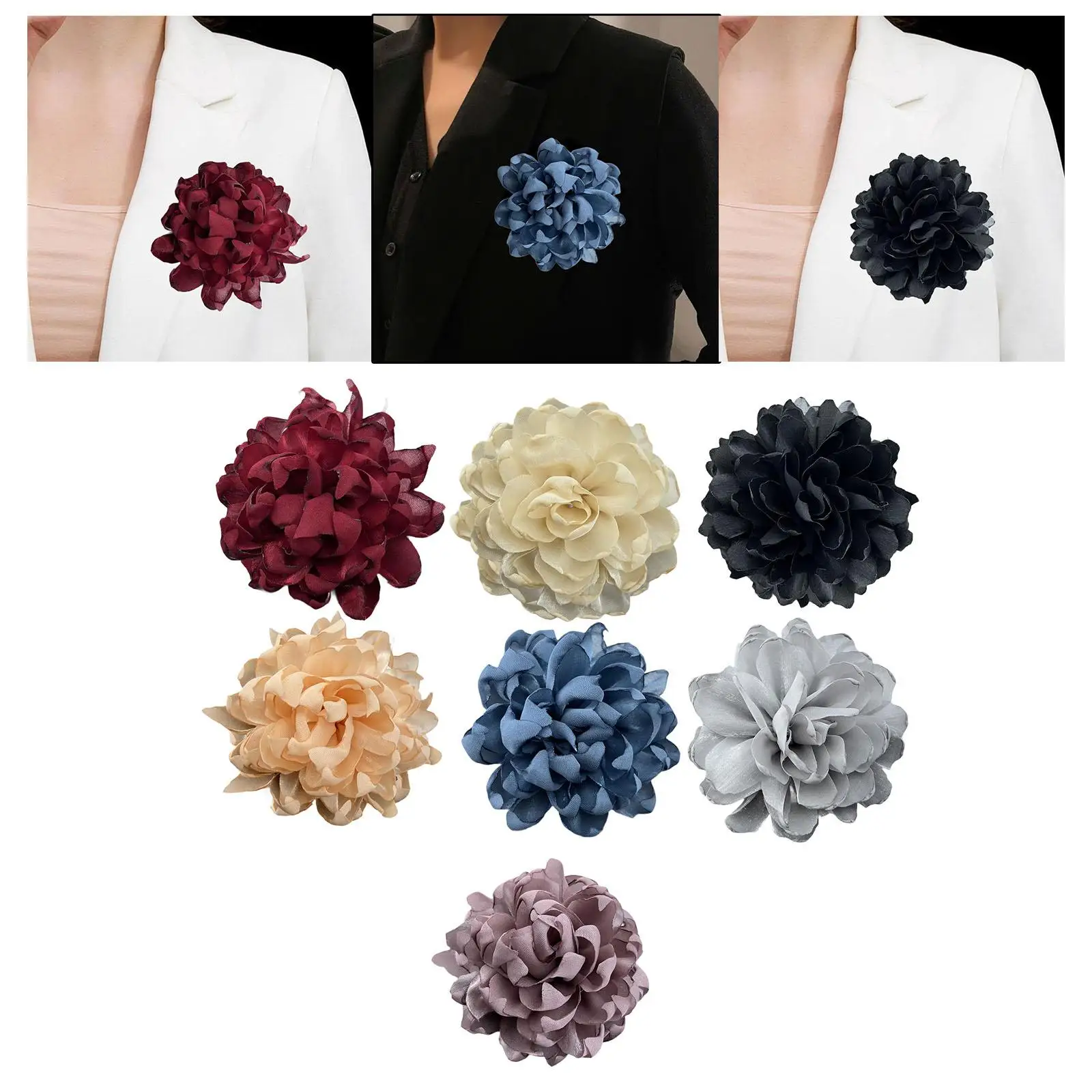 Floral Lapel Brooch Pin for Women Elegant Handmade Silk Satin Flower Brooch Wedding Banquet Corsage Clothes Dress Suit Accessory