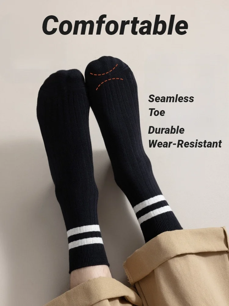 Summer Mens Socks Simple Casual Black White Striped Spring Autumn Breathable Mid Tube High Quality Round Neck Socks