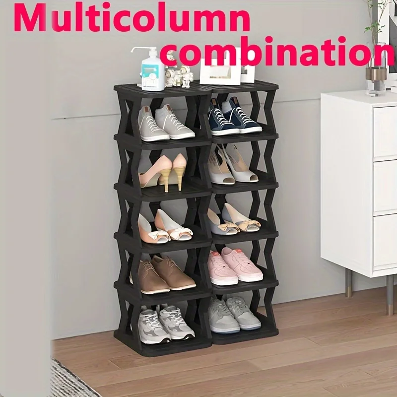 Custom.1pc Space-Saving Foldable Double-Row Shoe Rack, Multipurpose Plastic Tiered Shelf Home and Dorm, Floor Standing Narro