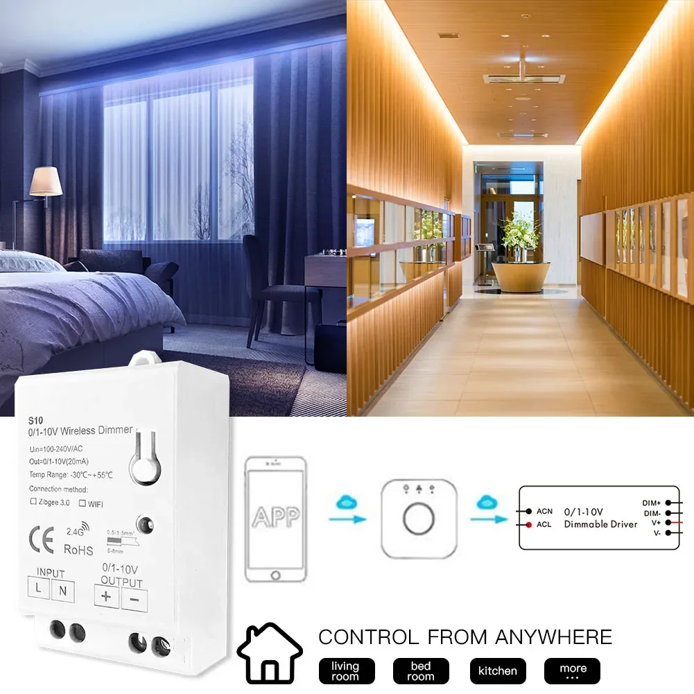 MINI ZigBee 0-10V 1-10V Dimmer AC100-270V Controller LED Smart Home APP Controllo wireless per Smartthing Tuya Hub Echo Plus Alexa