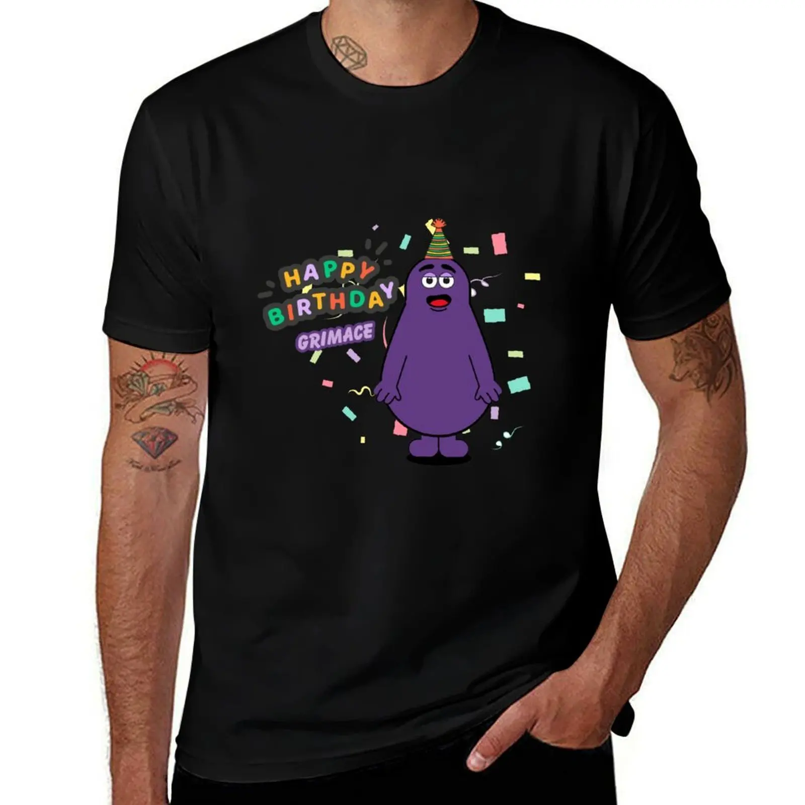 

happy birthday grimace T-Shirt cotton t shirts high quality funny t shirts dark humor man t shirts cotton T-Shirt