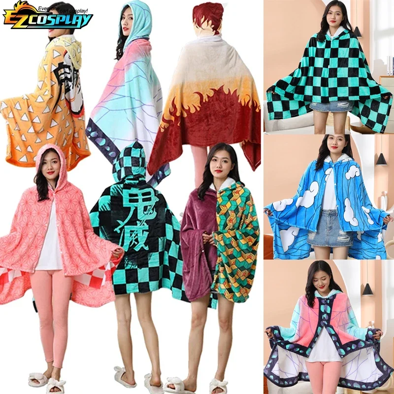2025 جديد شيطان القاتل أنيمي مانتا الكبار رداء حمام بقلنسوة Nezuko Kamado تأثيري حلي شال دافئ QAQ2