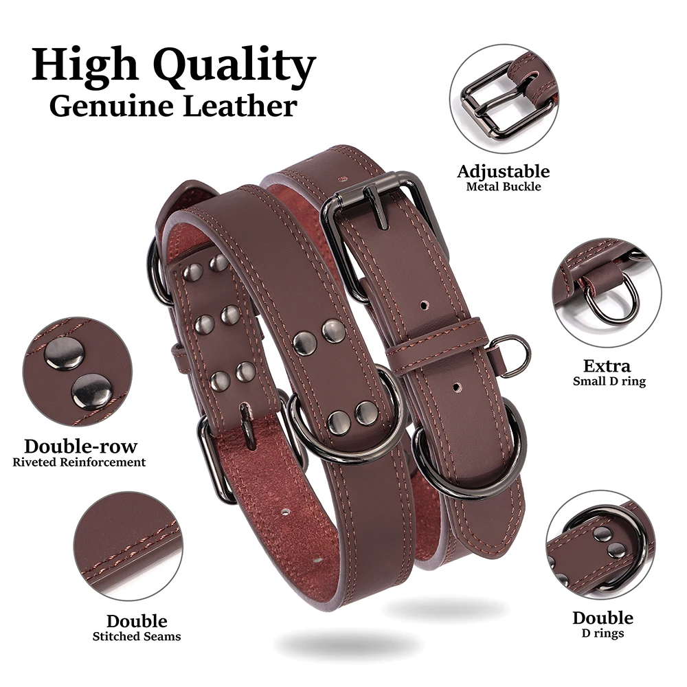 Soft Durable Real Leather Dog Collar Genuine Leather Pet Collars for Small Medium Large Dogs German shepherd Brown Black