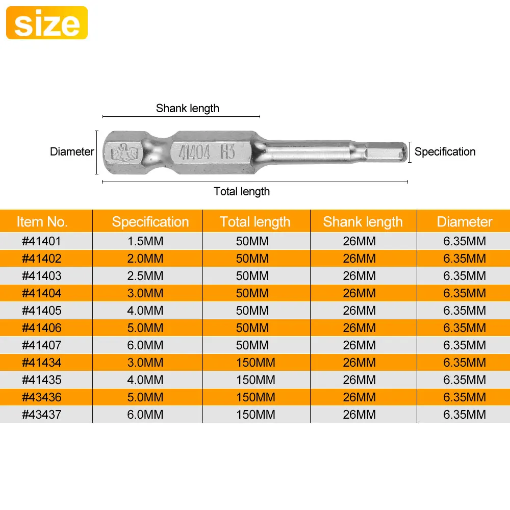 BESTIR 10pcs Hexagon Screwdriver Bit Set 1.5mm-6mm Alloy Steel Single Head Magnetic 1/4\