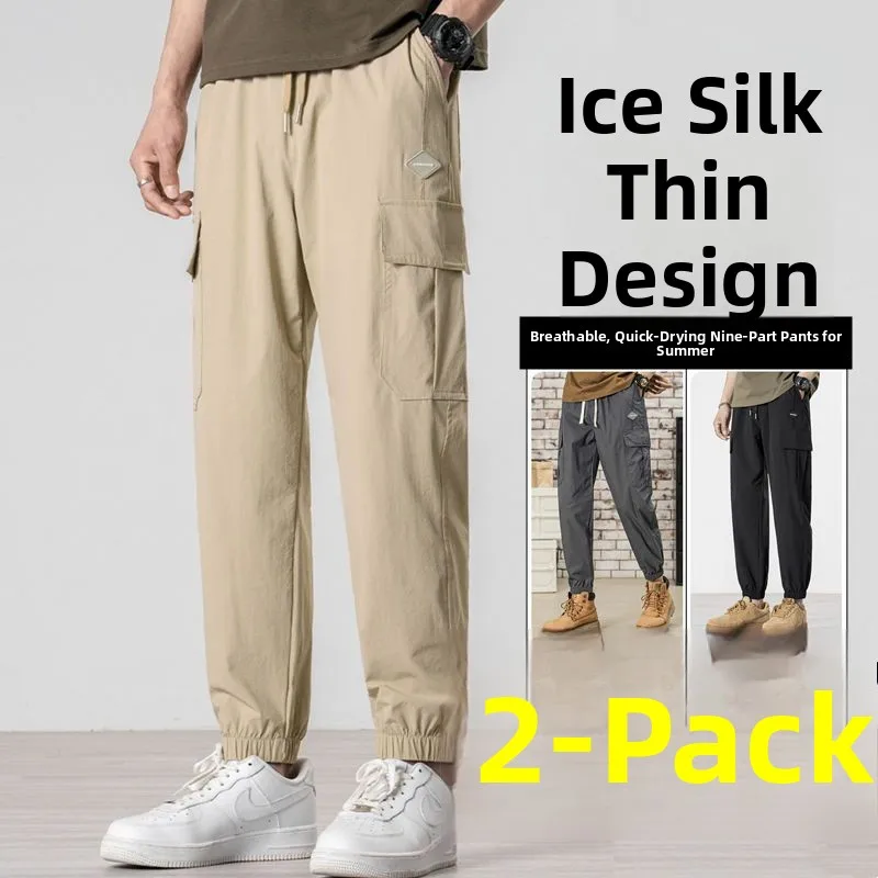 

Mens Summer Thin Ice Silk Workwear Pants Outdoor Sports Loose Fit Casual Trousers Harajuku Sle Cuffed Long Pants